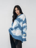 Harsh and Cruel Blue Sky Cloud Ripped Knit Sweater