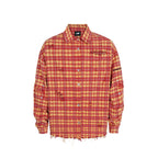 ANTIDOTE Destroyed Studded Plaid Long Sleeve Shirt