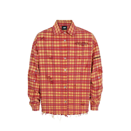 ANTIDOTE Destroyed Studded Plaid Long Sleeve Shirt