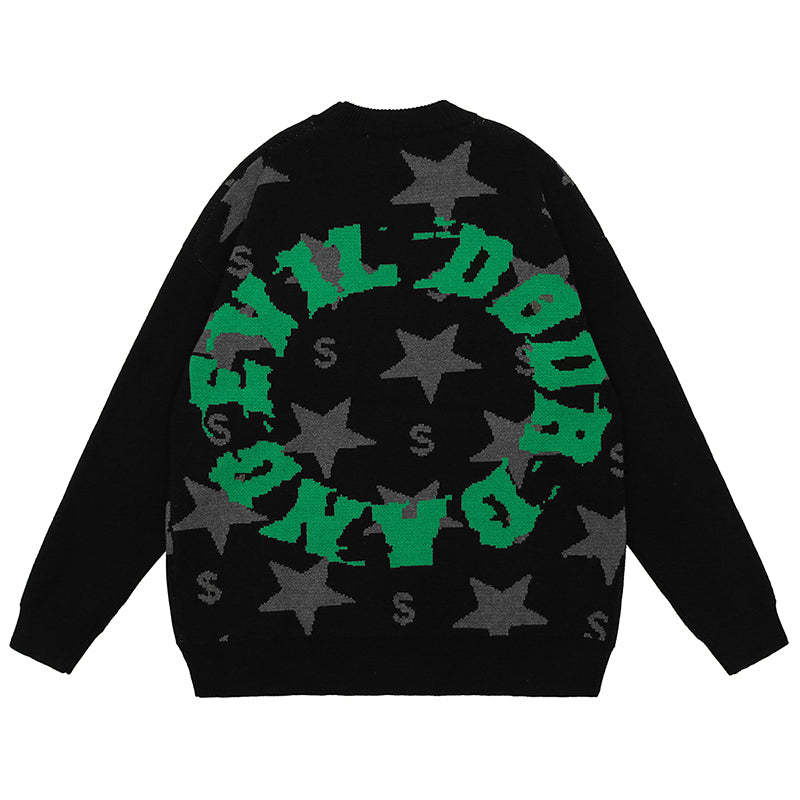 Star Circle Letter Knit Sweater