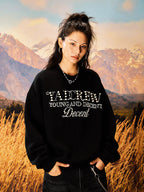 YADcrew Pearl Beadwork Text Typography Sweatshirt