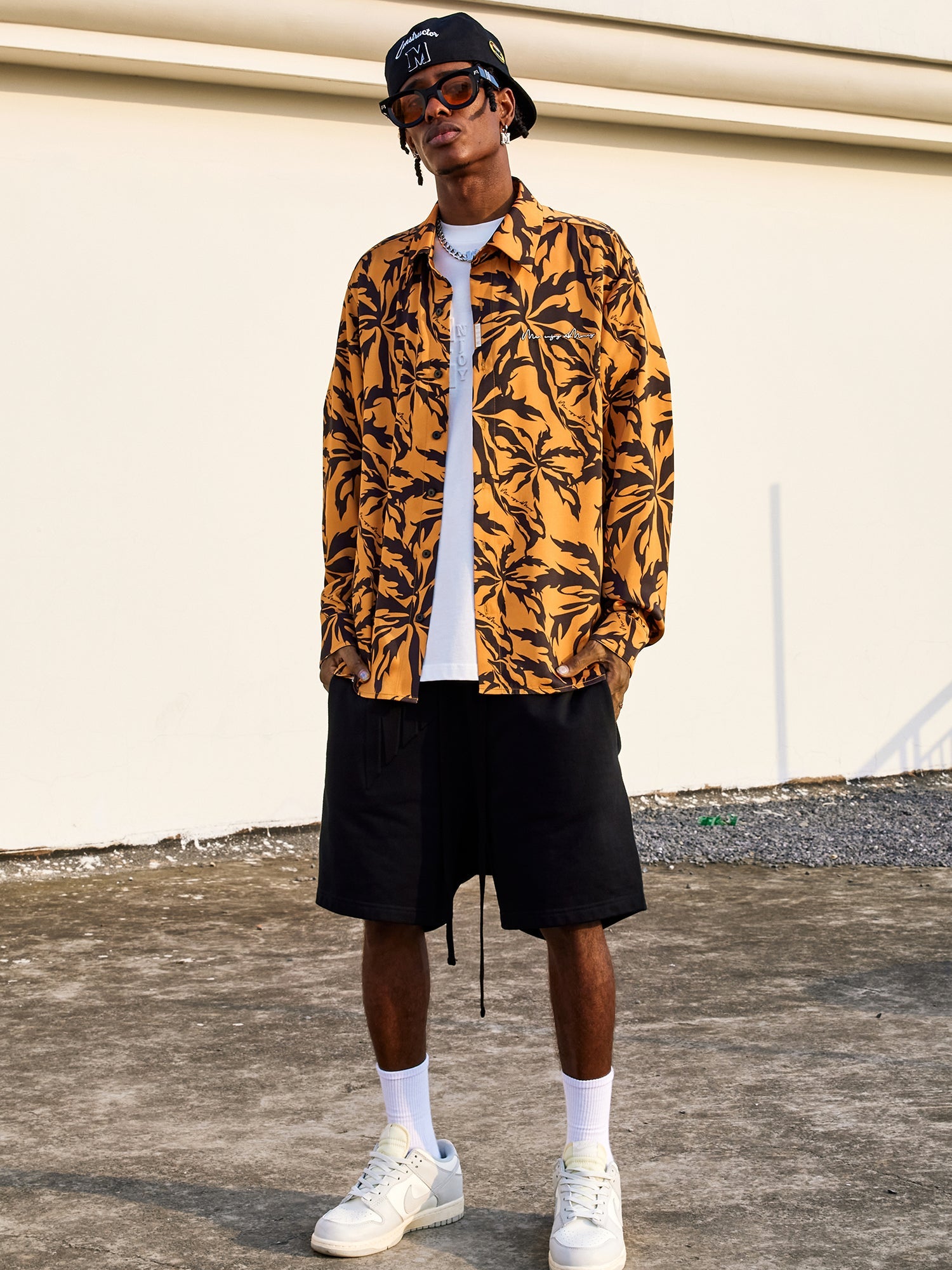 MEDM Tiger Pattern Coconut Tree Long Sleeved Shirt