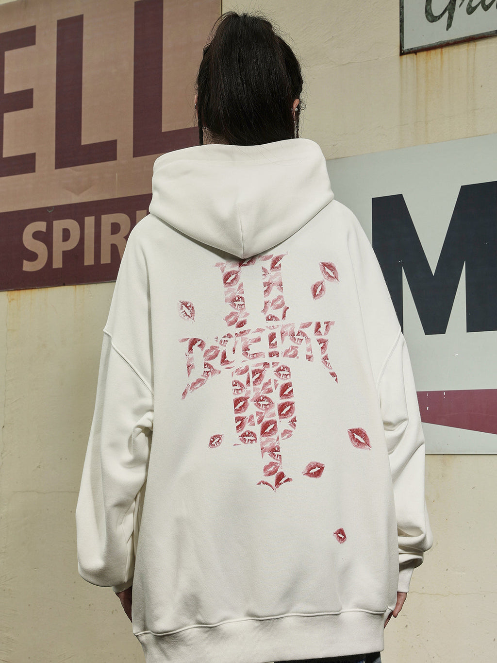 DICETINY Lipstick Logo Pattern Printed Hoodie