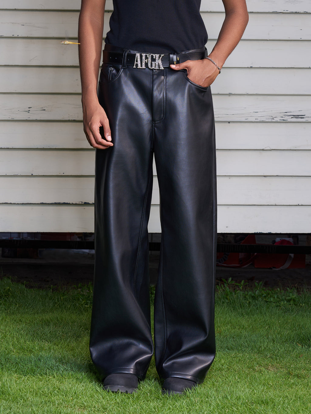 AFGK Punk Embroidery Leather Pants