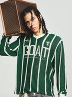 STEEPC Striped Knit GOAT Long Sleeve V-Neck Polo Jersey