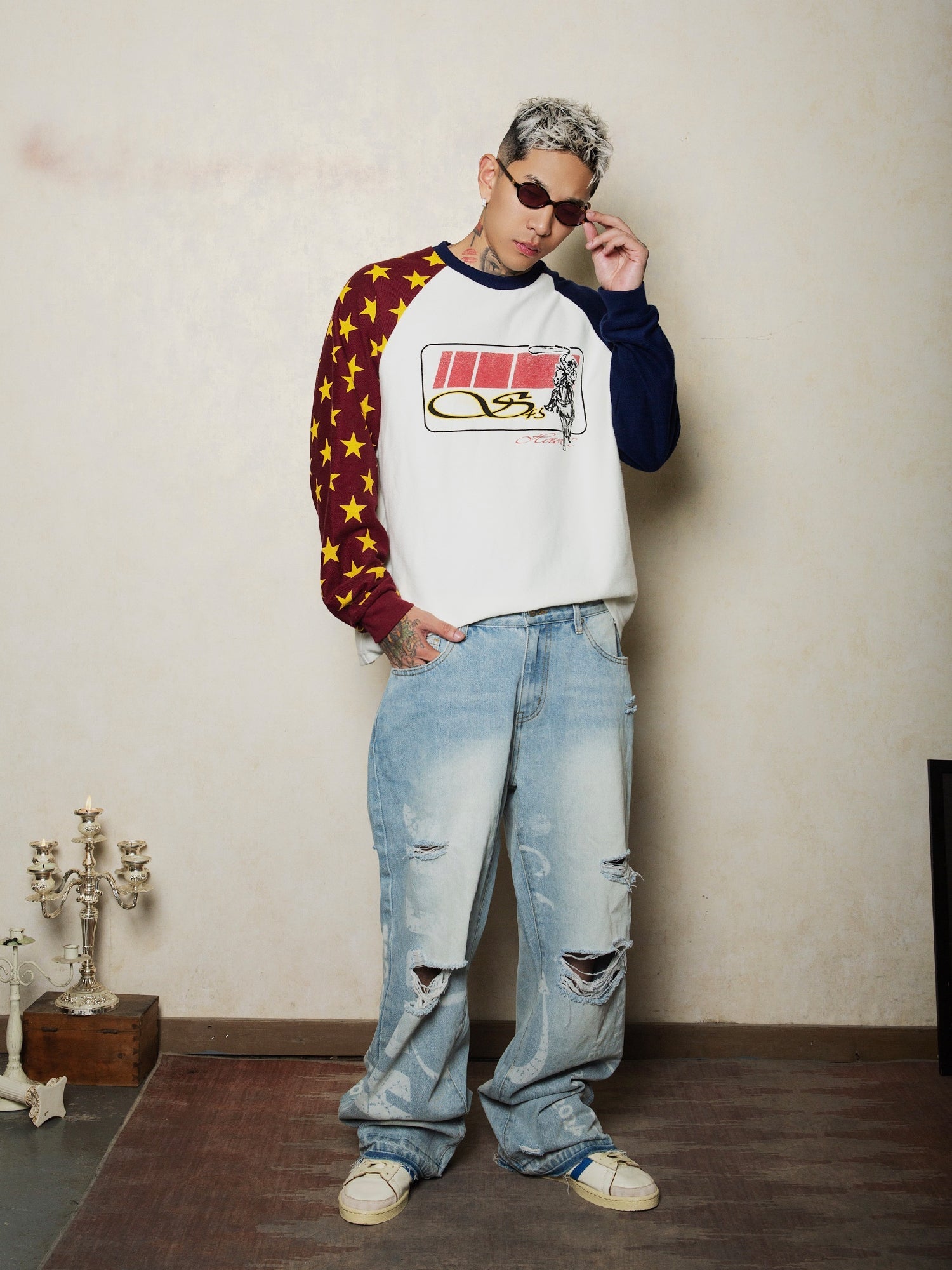 S45 Star Raglan Two Color Stitching Sweatshirt