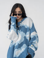 Harsh and Cruel Blue Sky Cloud Ripped Knit Sweater