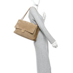 Suede Calfskin Souplissimo Maxi Flap Dark Beige