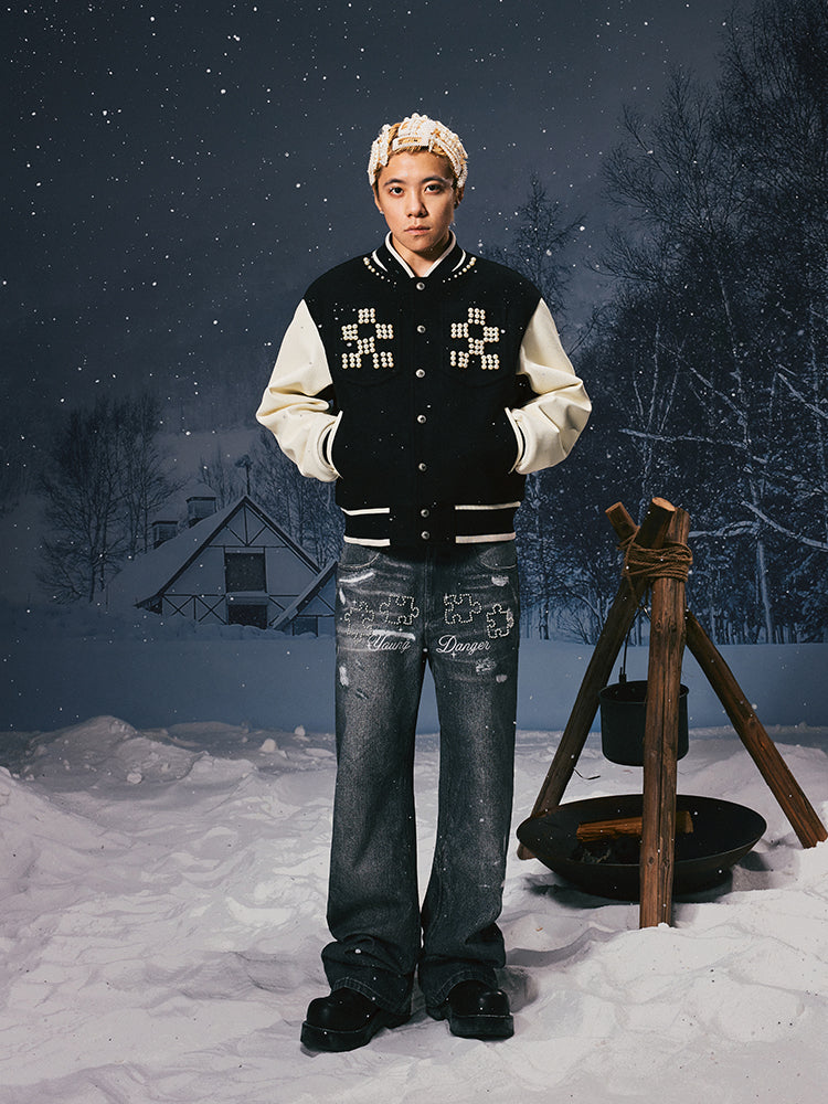 YADcrew Pearl Checkerboard Varsity Jacket