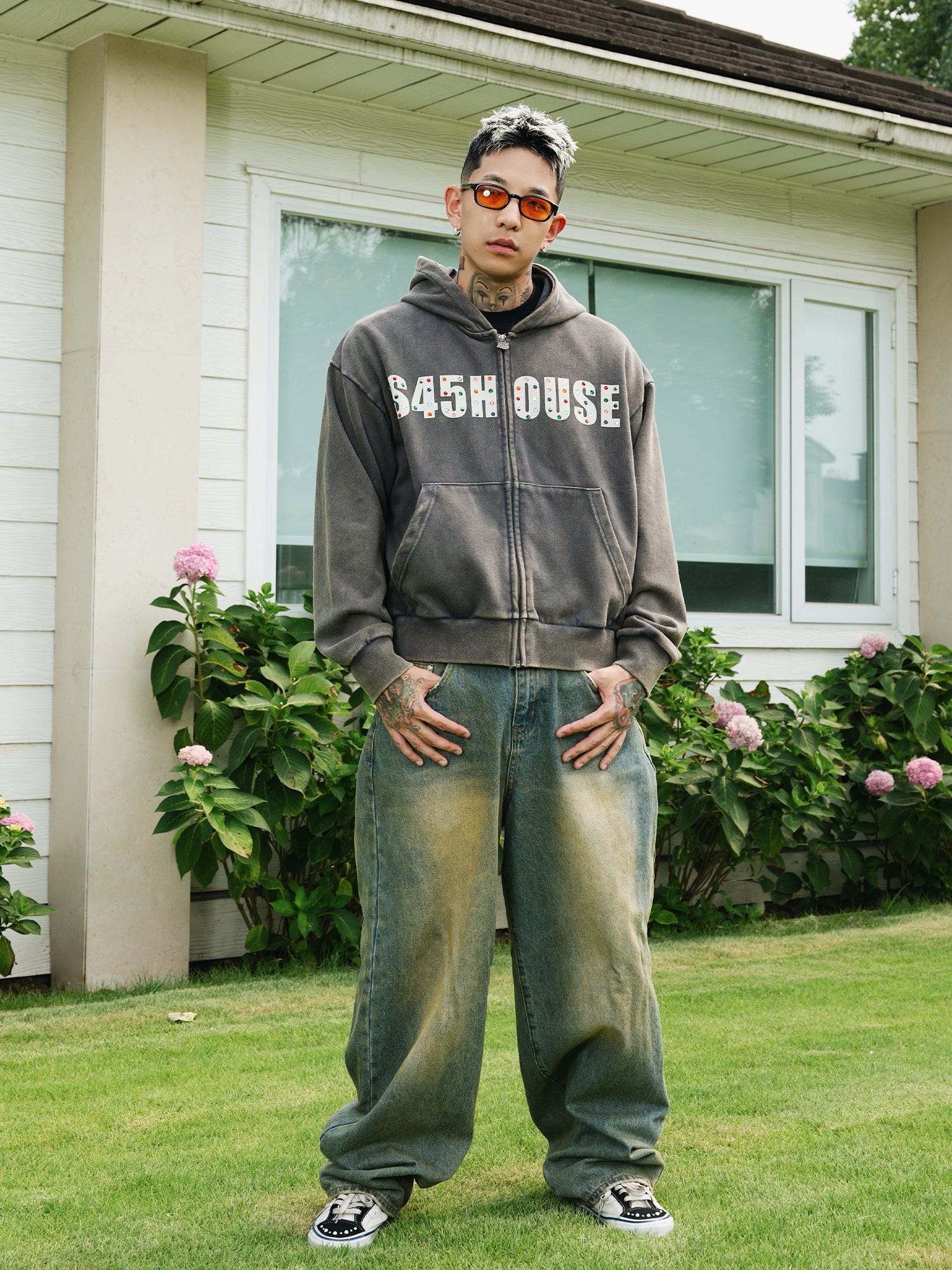 S45 Gemstone Logo Washed Zip Up Hoodie
