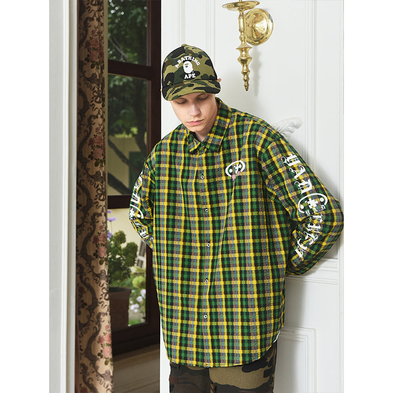 YADcrew Gothic Oval Puzzle Bubble Plaid Shirt