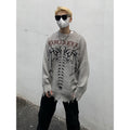 Skeleton Letters Frayed Distressed Knit Sweater