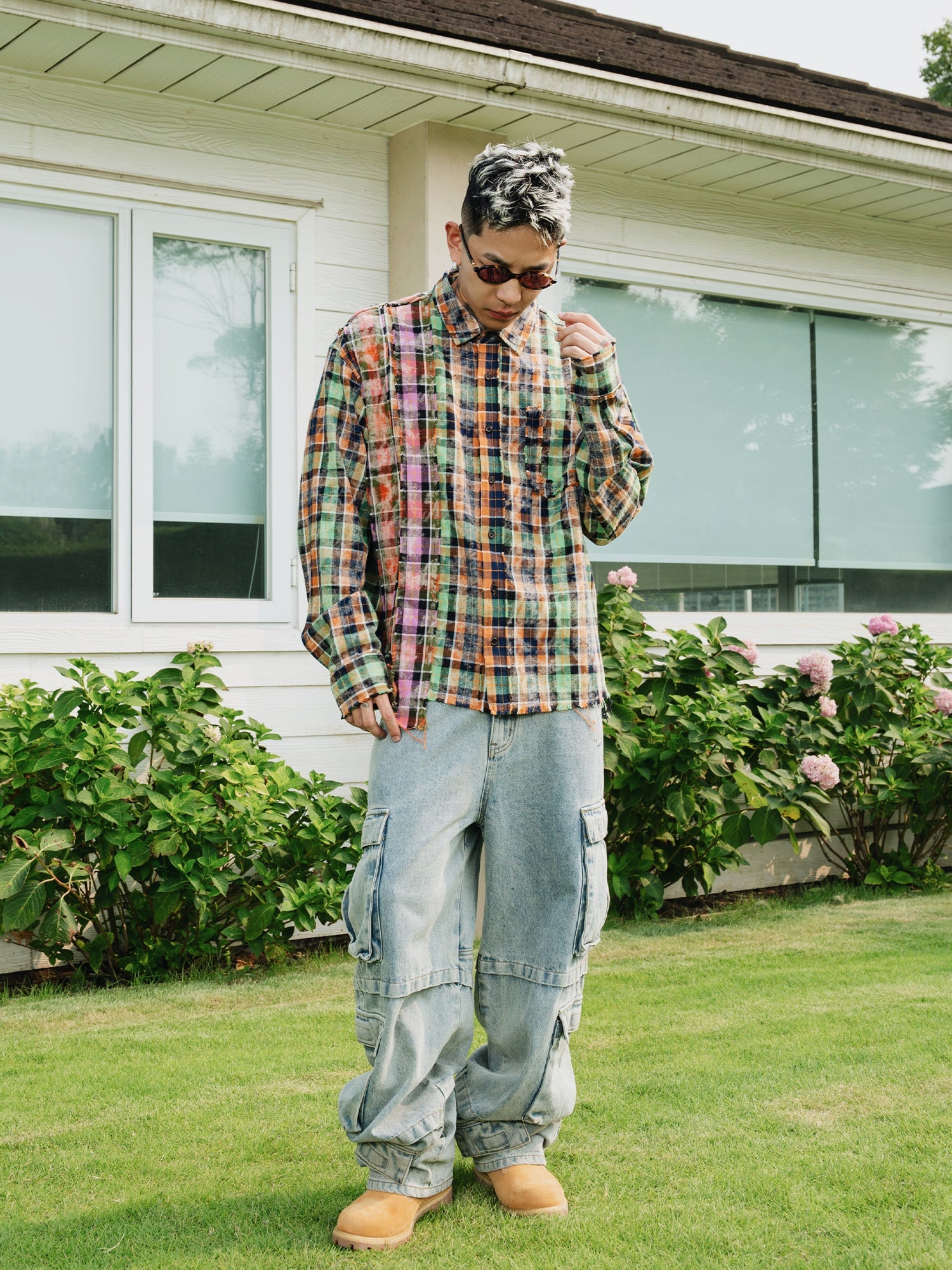 S45 Patchwork Plaid Long Sleeved Shirt