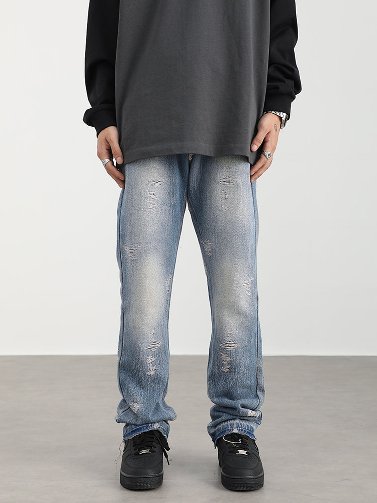 F3F Select Washed And Worn Out Hole Flared Jeans