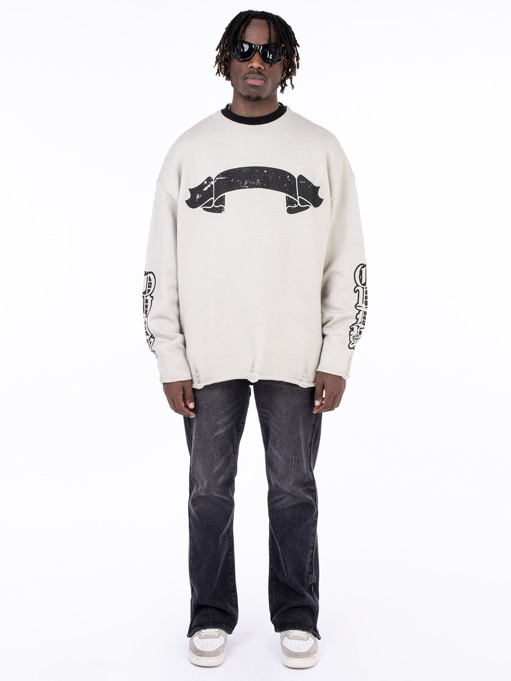 F3F Select Print Destruction Ripped Knit Sweater