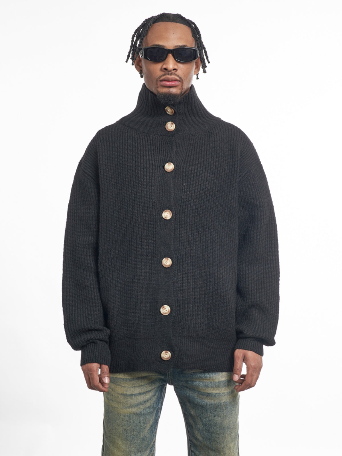 F3F Select High Neck Collar Button Knit Cardigan