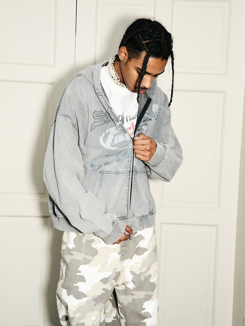 STEEPC Heavy Washed Old Boxy Zip Hoodie