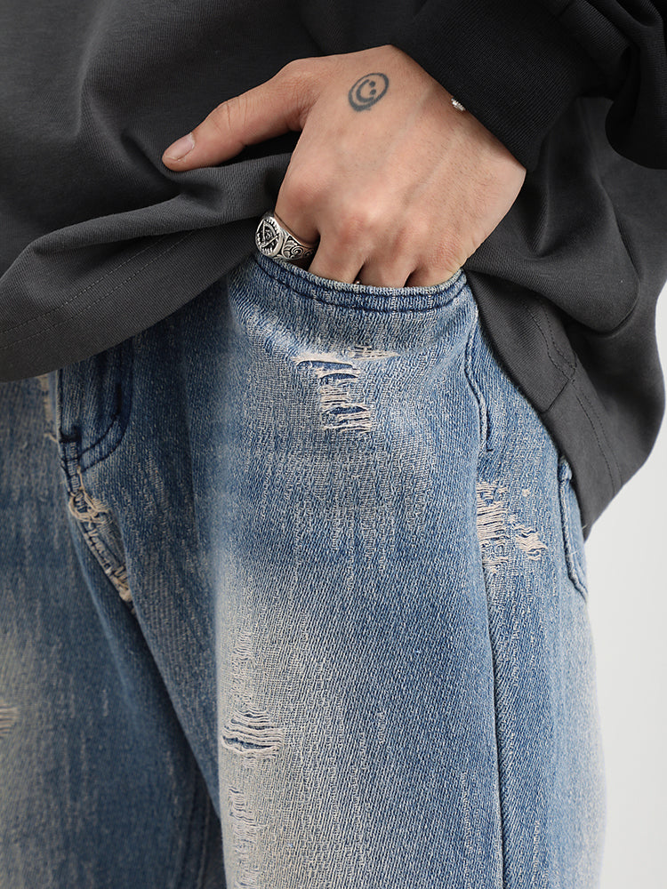 F3F Select Washed And Worn Out Hole Flared Jeans