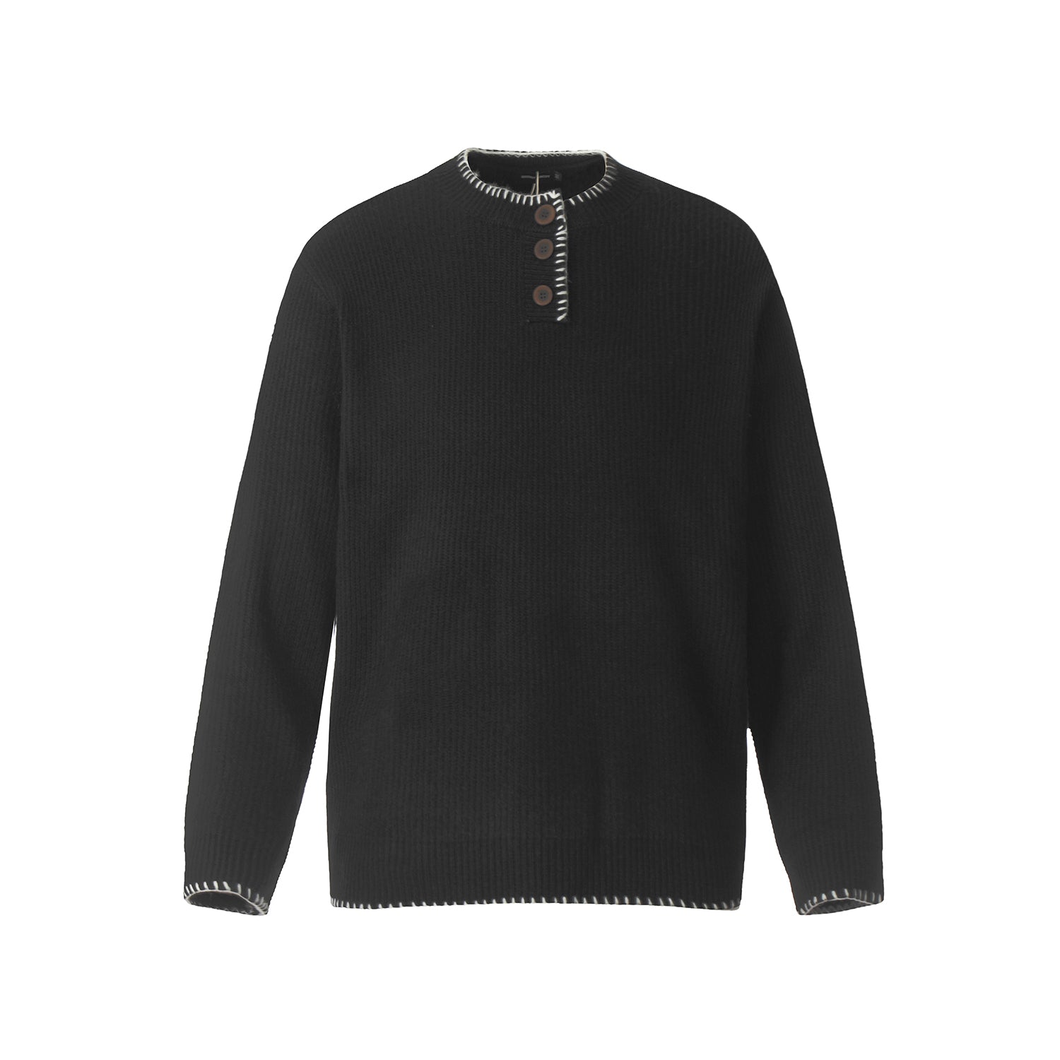 F3F Select White Stitching Henley Neck Knit Sweater