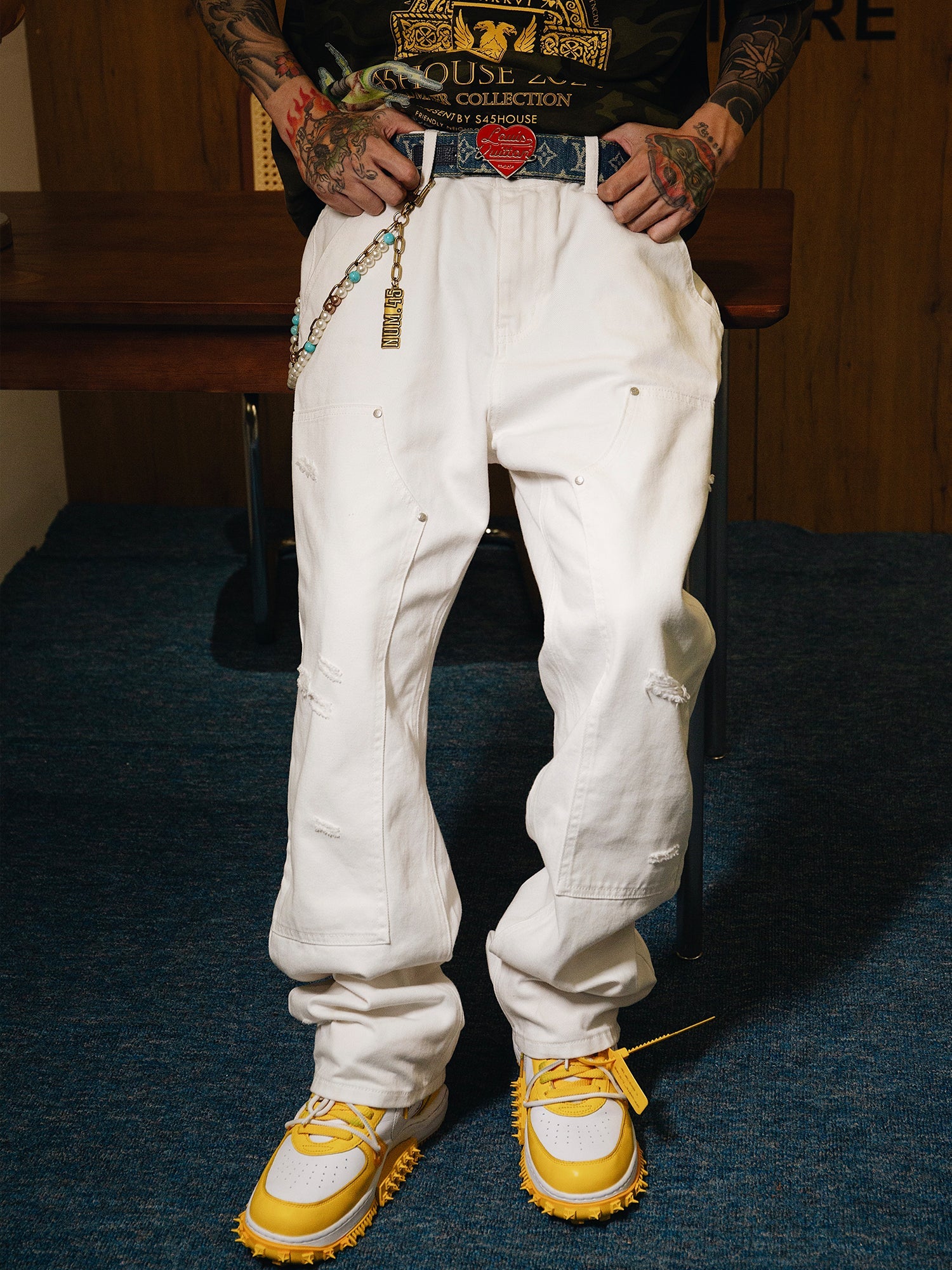 S45 Hole Washed Double Knee Work Pants