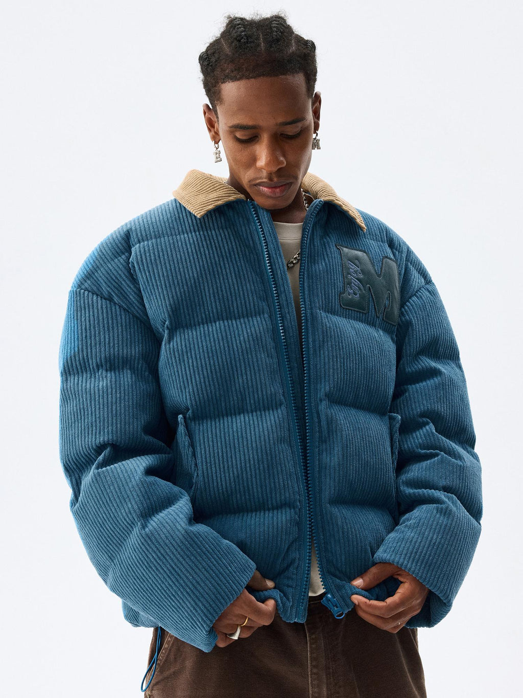 MEDM Corduroy Lapel Color Blocking Down Jacket