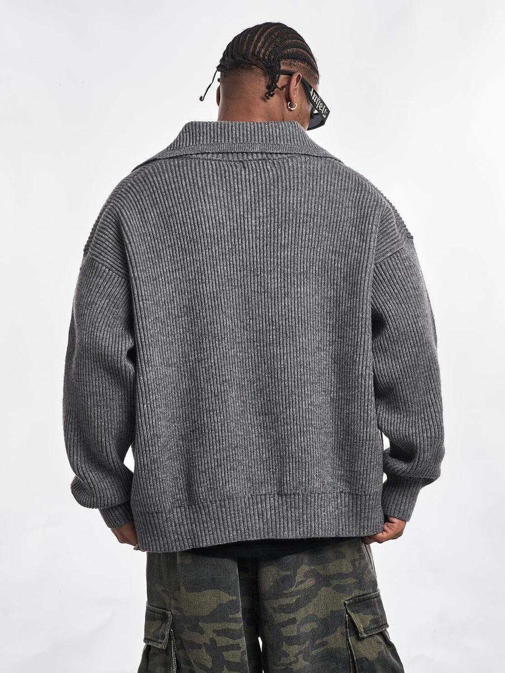 F3F Select Wide Lapel Gray Button Knit Cardigan