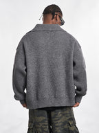 F3F Select Wide Lapel Gray Button Knit Cardigan