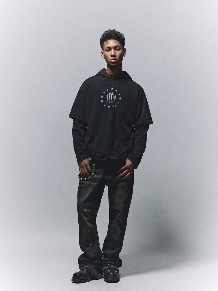 ANTIDOTE Washed Print Fake Two Piece Hoodie