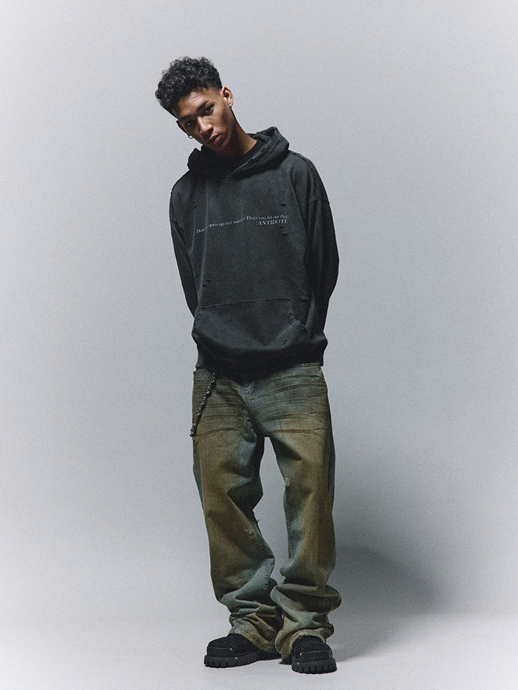 ANTIDOTE Washed Destroyed Slogan Hoodie