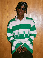 MEDM Striped Logo Long Sleeved Polo Shirt