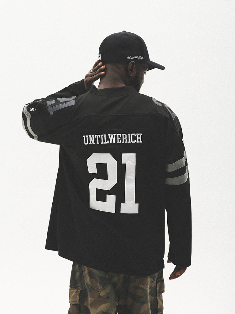 UNTILWERICH Mesh Quilting Embroidered Long Sleeve Hockey Jersey