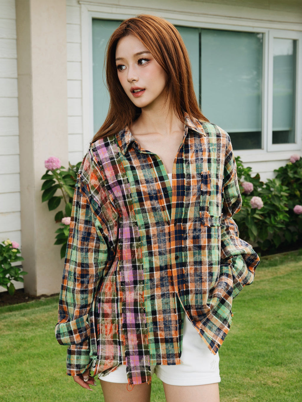 S45 Patchwork Plaid Long Sleeved Shirt