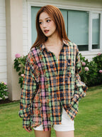 S45 Patchwork Plaid Long Sleeved Shirt