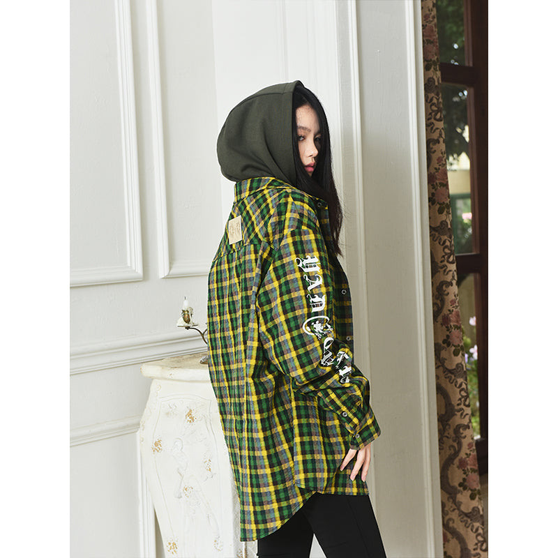 YADcrew Gothic Oval Puzzle Bubble Plaid Shirt