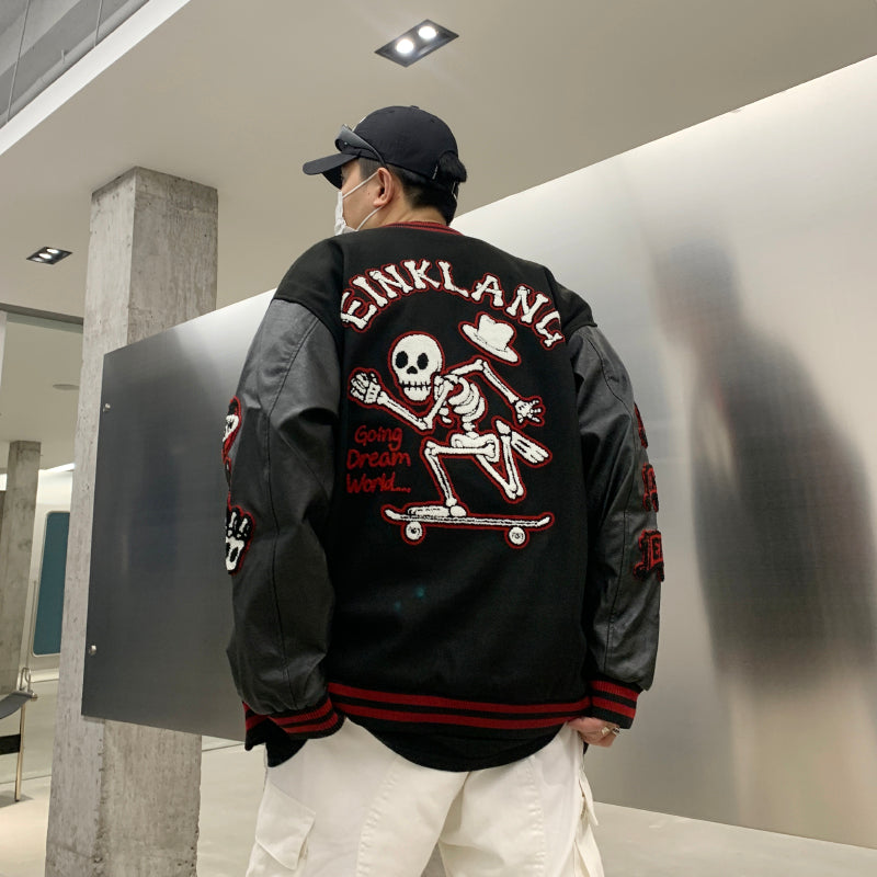 F3F Select Skeleton Skull Embroidered Varsity Jacket