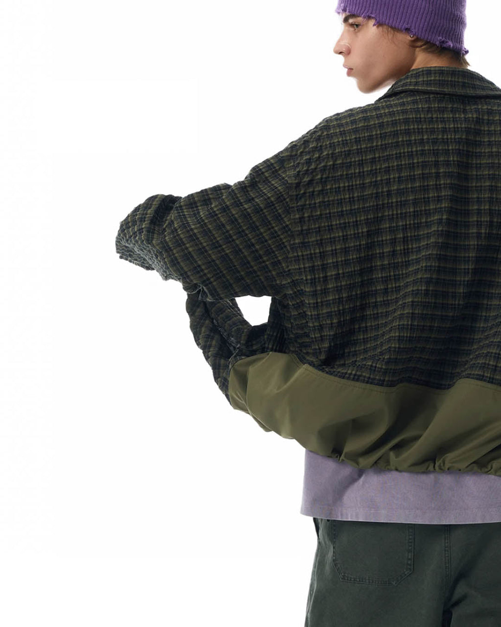 JHYQ Vintage Plaid Patchwork Long Sleeved Shirt