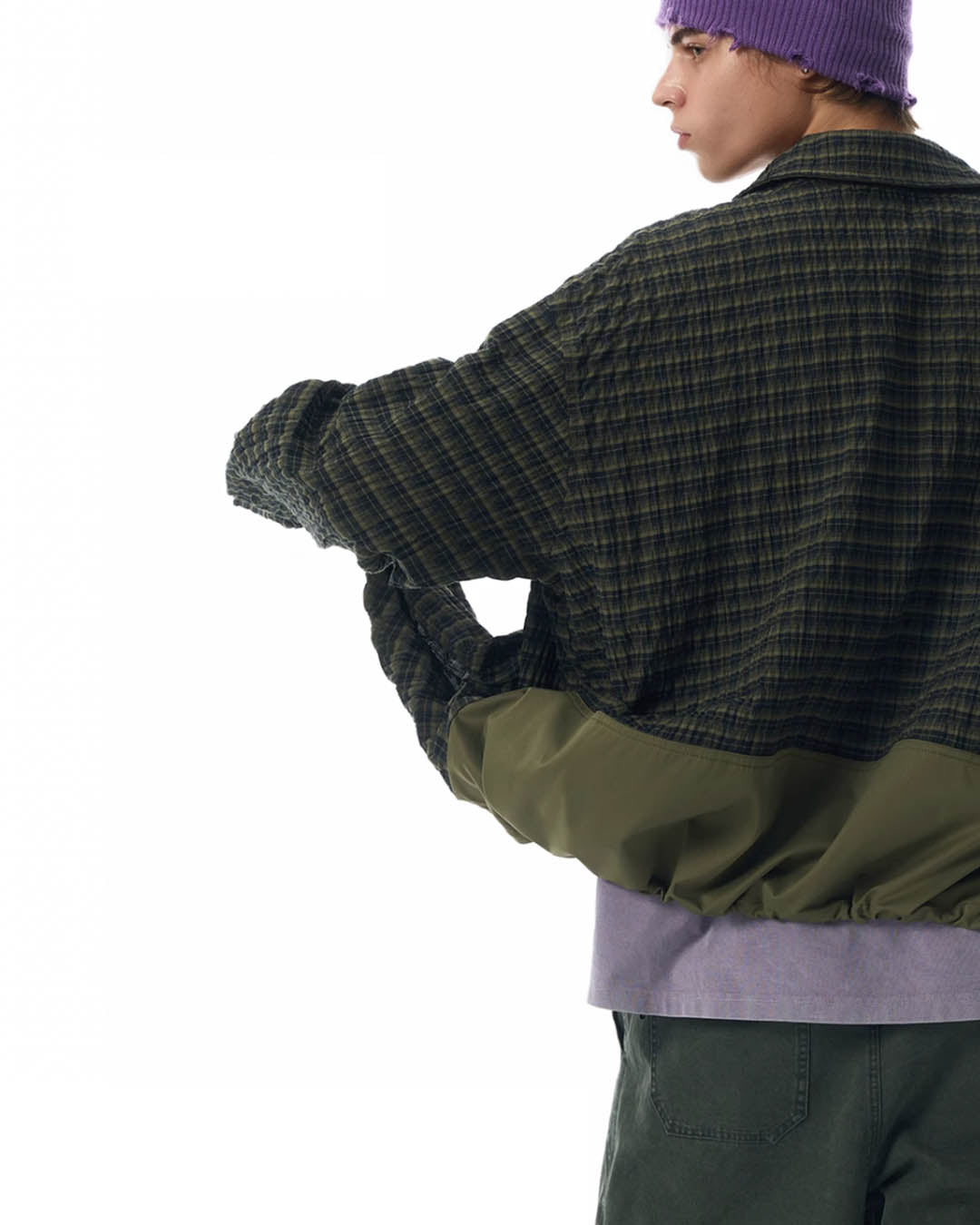 JHYQ Vintage Plaid Patchwork Long Sleeved Shirt