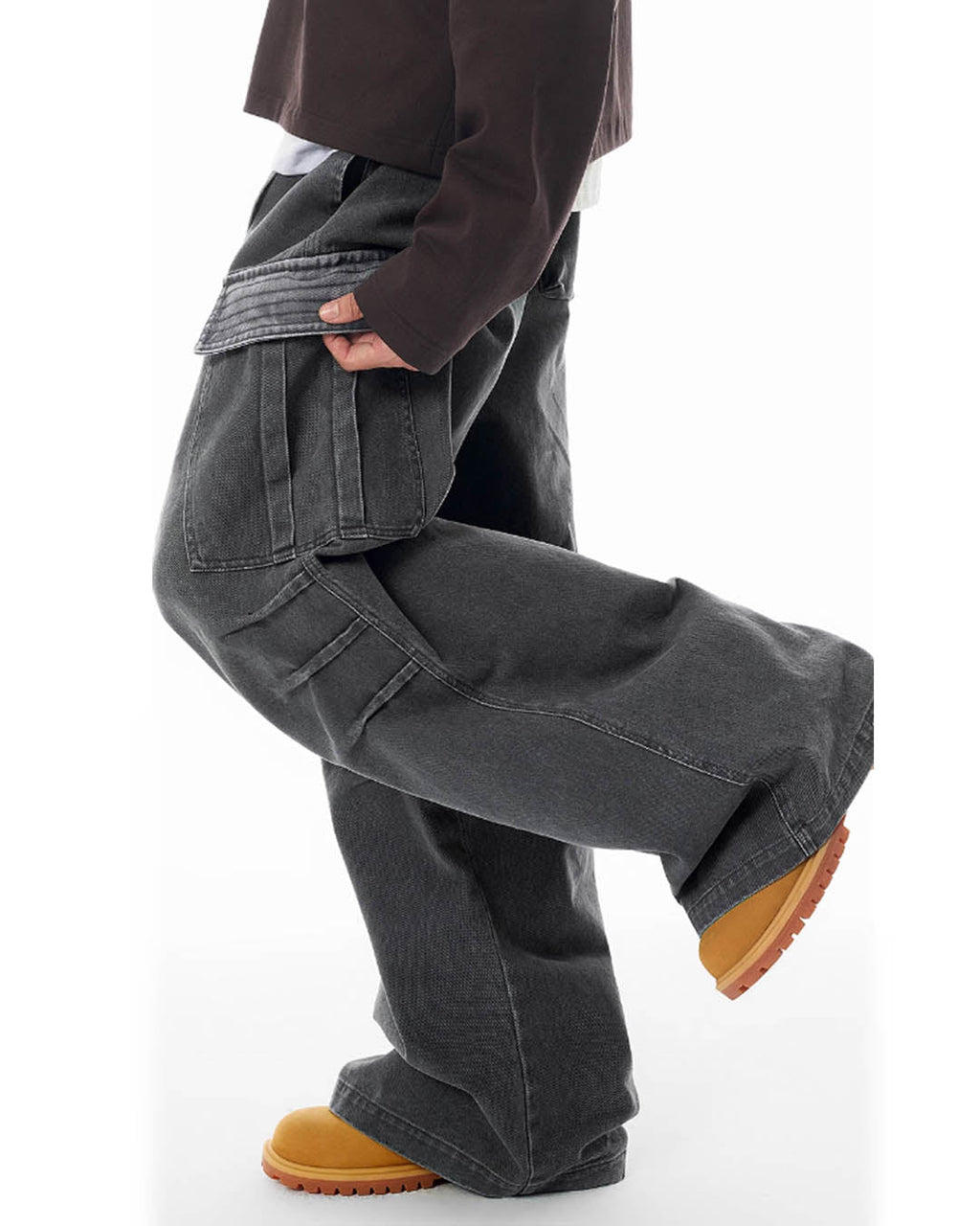 JHYQ Contrast Color Pleated Baggy Cargo Pants