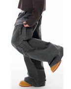 JHYQ Contrast Color Pleated Baggy Cargo Pants