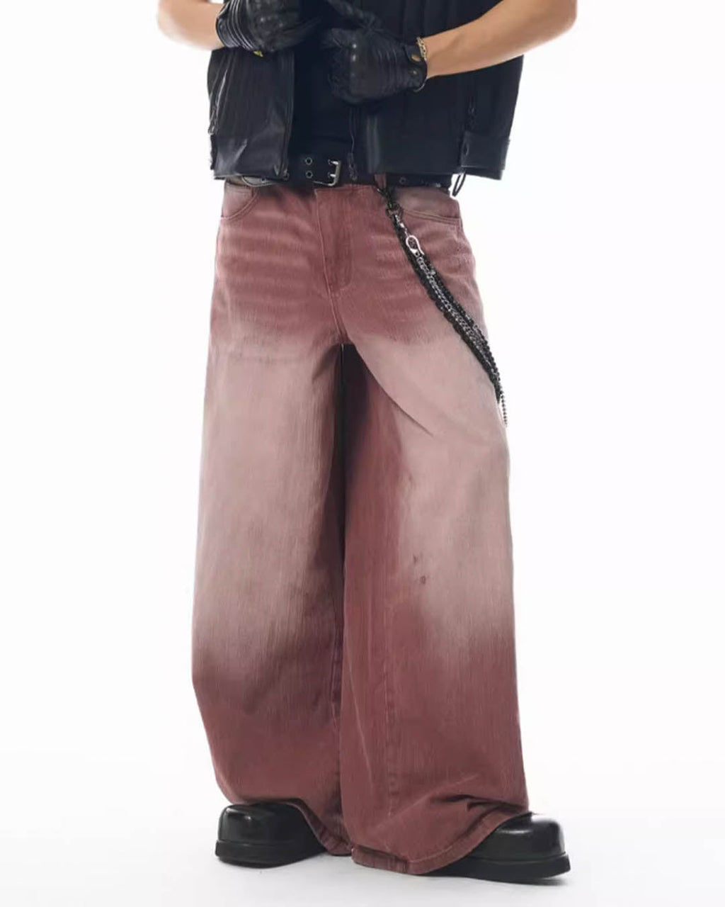 JHYQ Bordeaux Red Wash Baggy Jeans