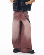 JHYQ Bordeaux Red Wash Baggy Jeans