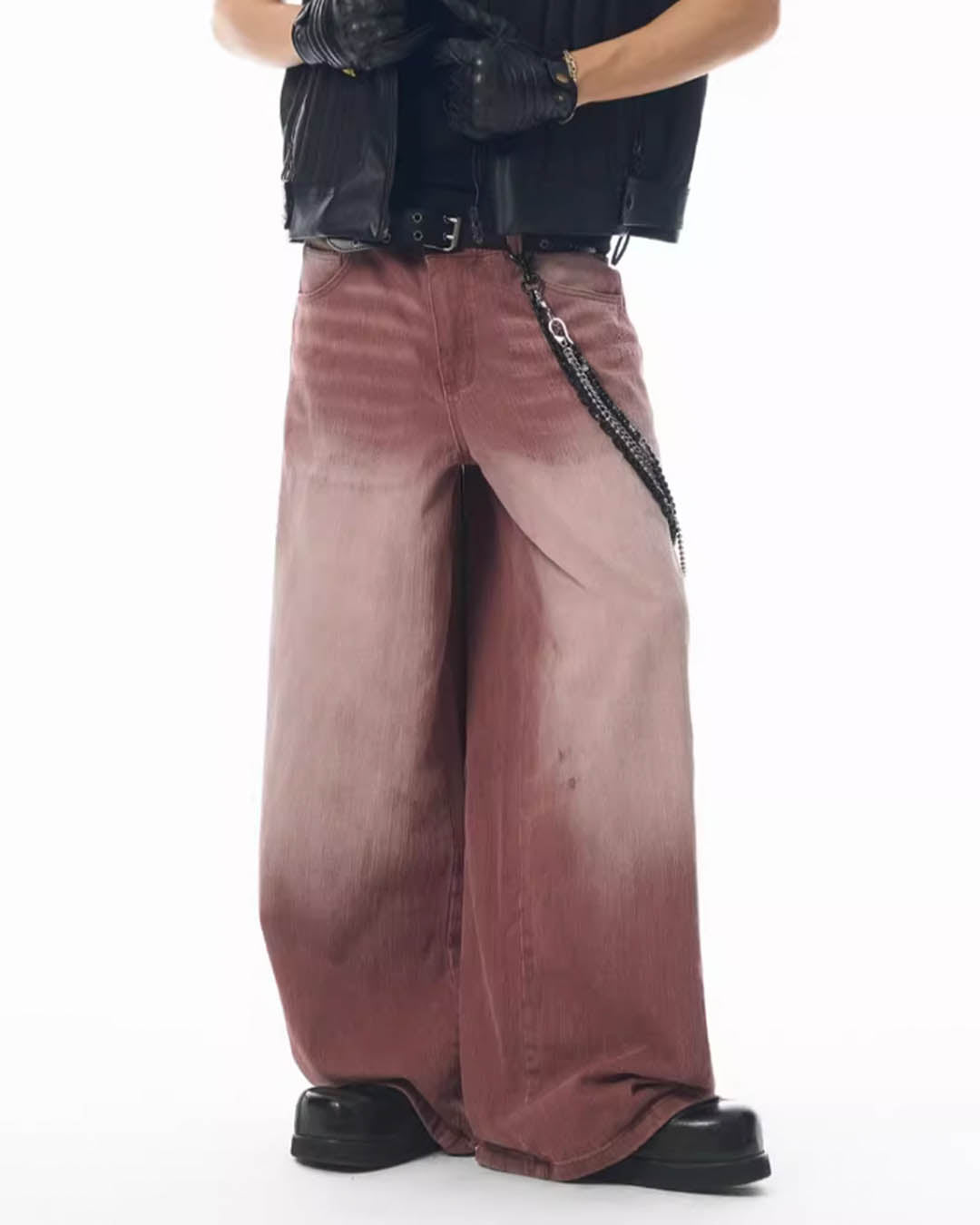 JHYQ Bordeaux Red Wash Baggy Jeans