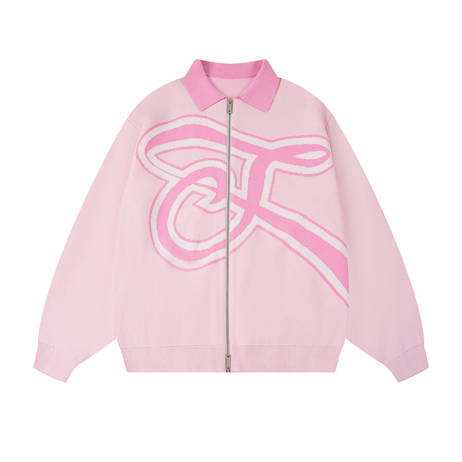 S45 Handwritten S Letter Zip Up Knit Cardigan