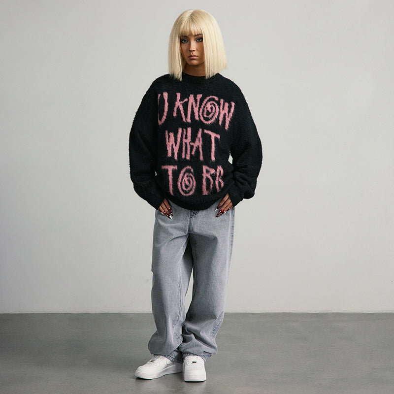 ANTIDOTE Scrunchy Slogan Knit Sweater