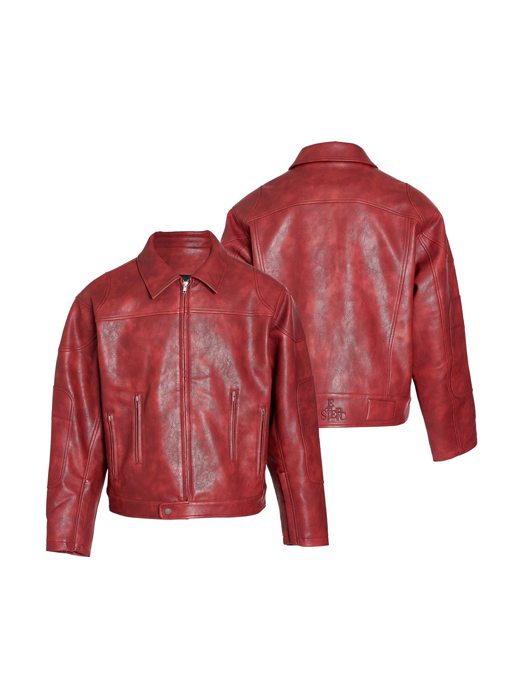 STEEPC Aged Washed Burgundy Red Short Leather Jacket