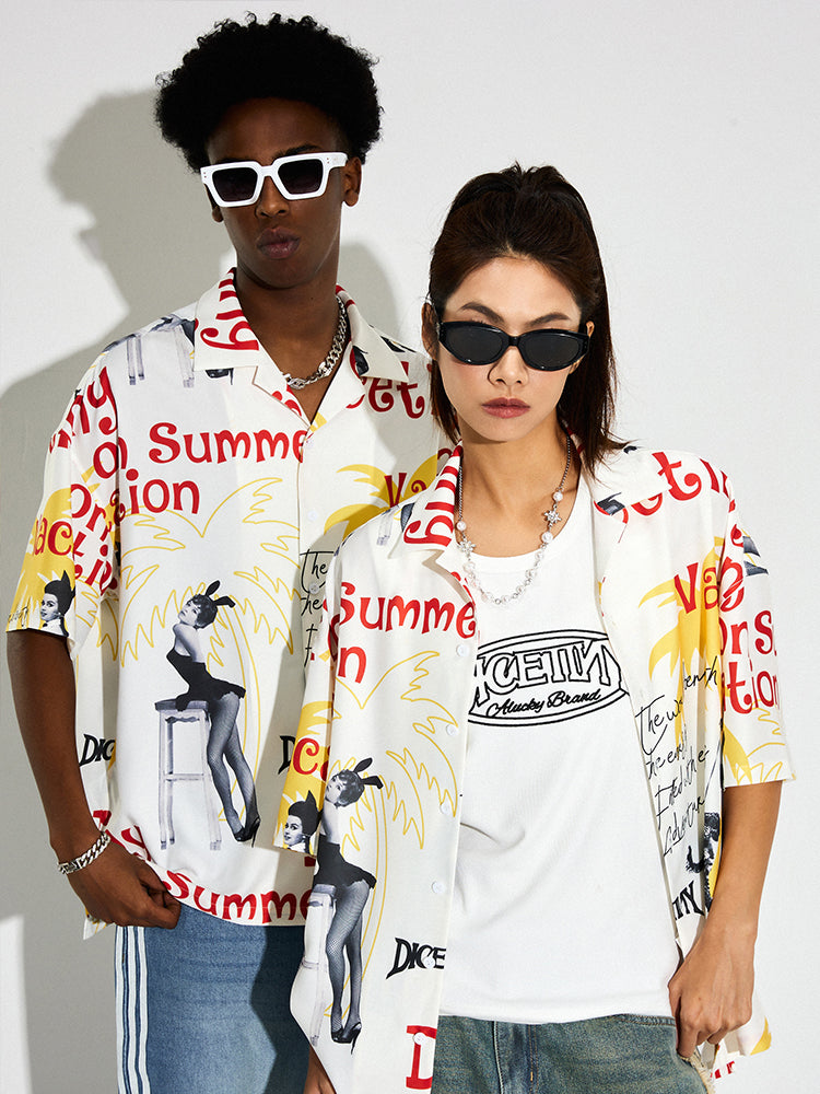 DICETINY Bunny Full Print Short Sleeved Cuban Shirt