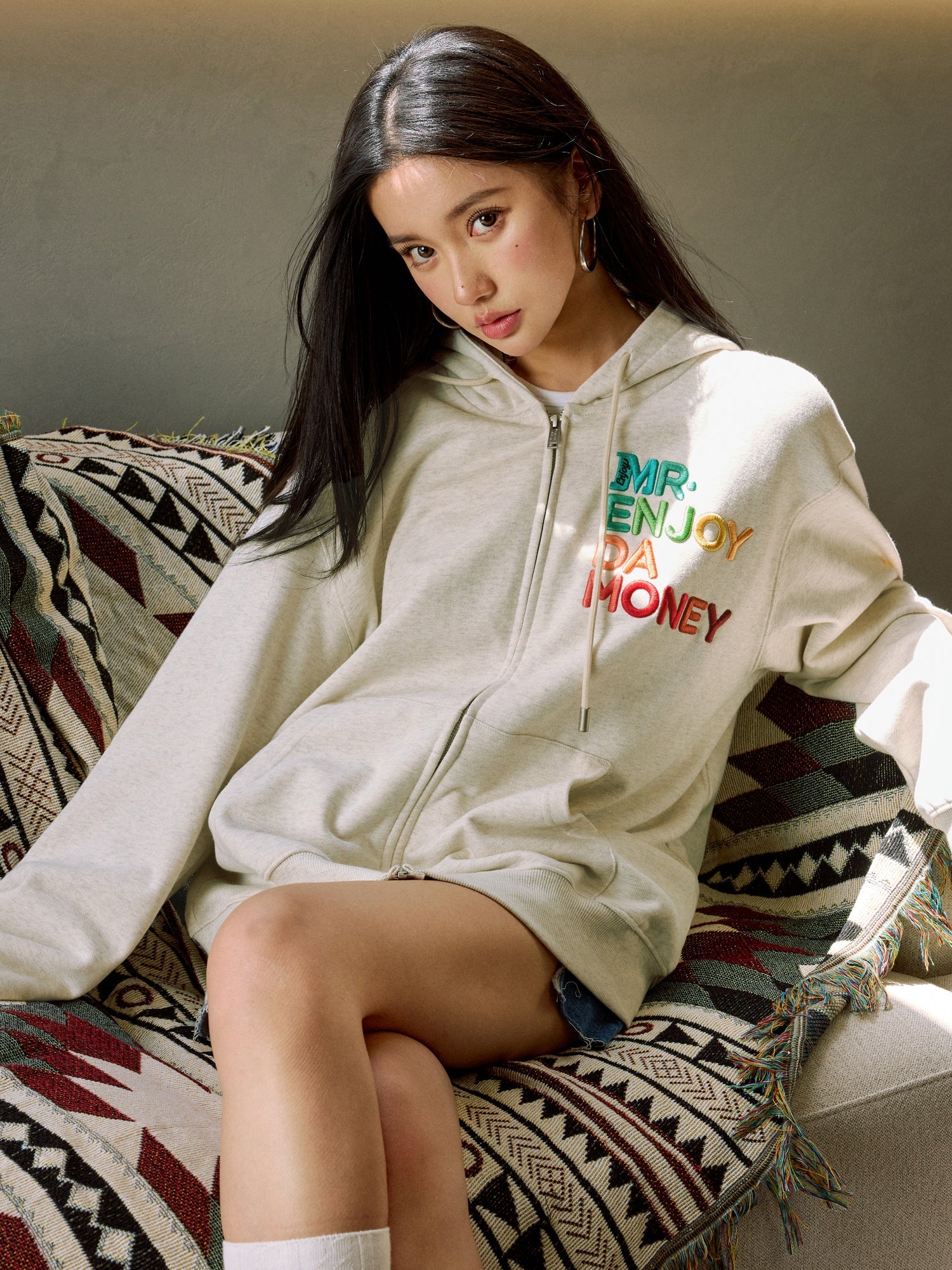 MEDM Rainbow Letter Zip Up Hoodie