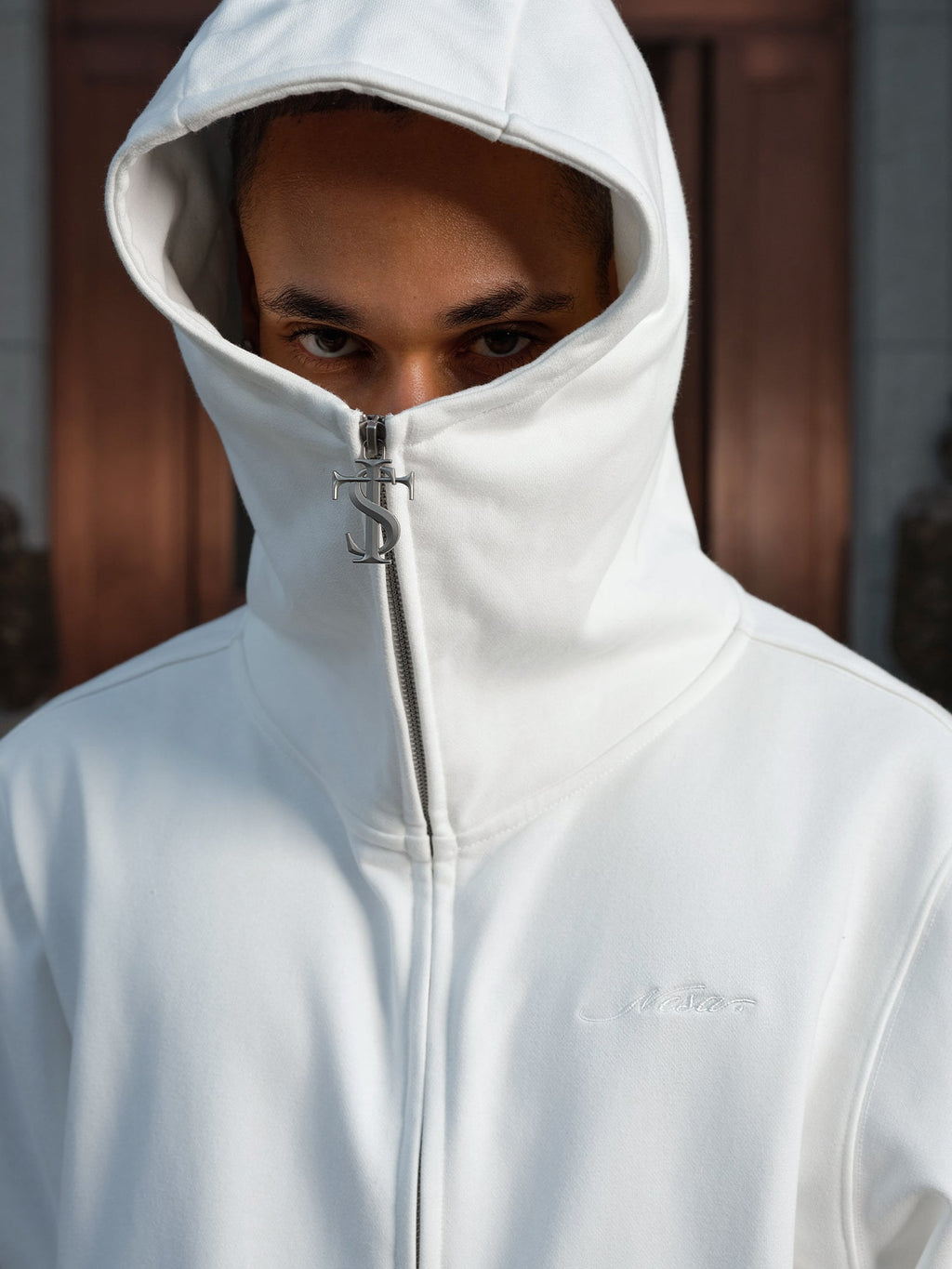 Small Town Kid Studded Cross Patch Zip Up Hoodie