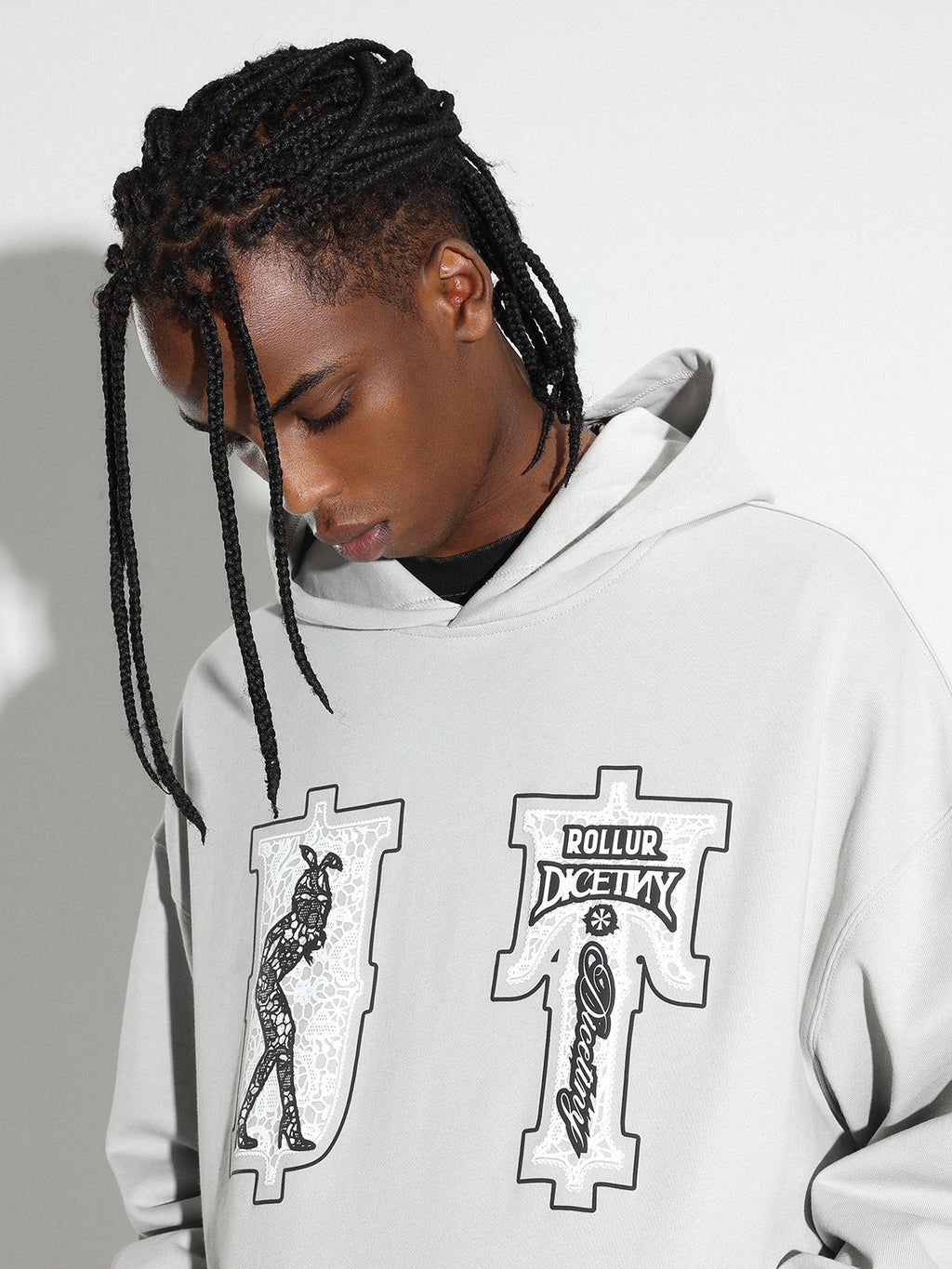 DICETINY Lace Bunny Girl Faux Embroidery Prints Hoodie