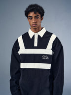 YADcrew x BIPOLAR Embroidered Long Sleeve Patchwork Polo Shirt
